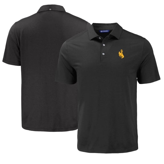 Men's Cutter & Buck Black Wyoming Cowboys Coastline Epic Comfort Eco Recycled Polo