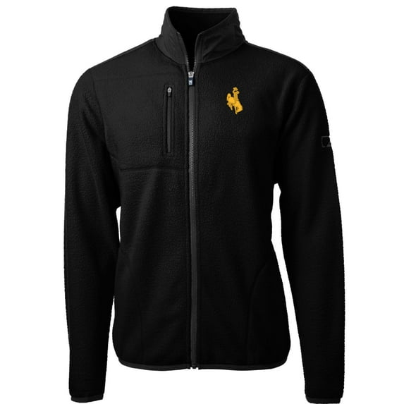 Men's Cutter & Buck Black Wyoming Cowboys Team Logo Cascade Eco Sherpa Fleece Full-Zip Jacket