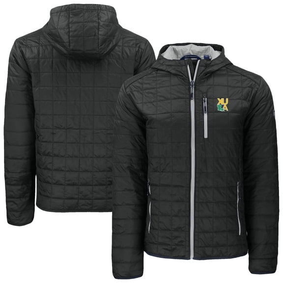 Men's-Cutter & Buck Black Xavier University of Louisiana Gold Rush Rainier Eco PrimaLoft Hooded Full-Zip Jacket
