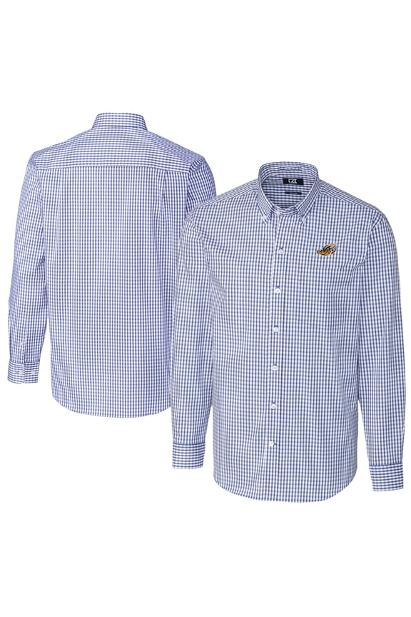 Men's Cutter & Buck Blue Akron RubberDucks Big & Tall Easy Care Stretch Gingham Long Sleeve Button-Down Shirt