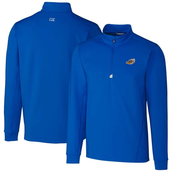 Men's Cutter & Buck Blue Akron RubberDucks Traverse Stretch Quarter-Zip Pullover Top