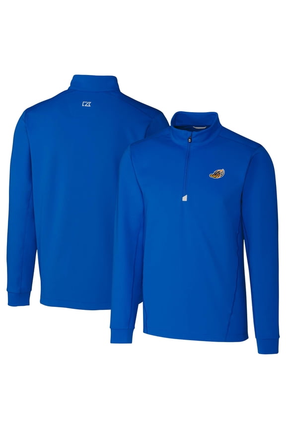 Men's Cutter & Buck Blue Akron RubberDucks Traverse Stretch Quarter-Zip Pullover Top