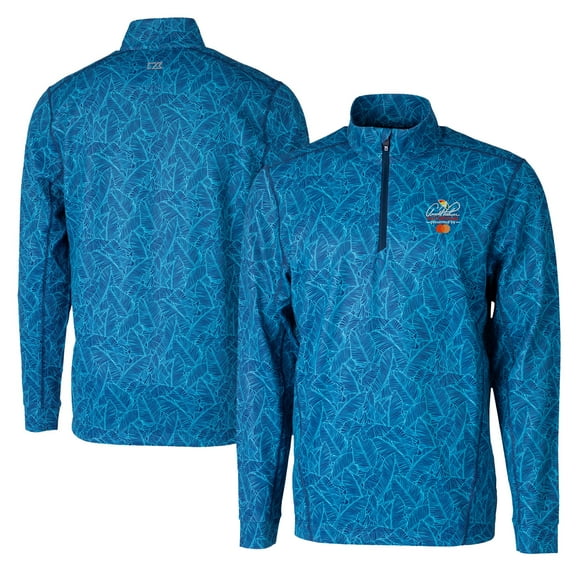Men's Cutter & Buck Blue Arnold Palmer Invitational Traverse Palm Print Half-Zip Pullover Jacket