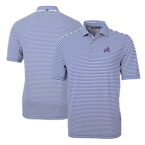 Men's Cutter & Buck Blue Atlanta Braves City Connect Virtue Eco Pique Stripe Recycled Polo