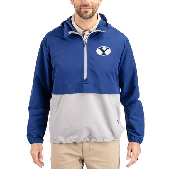 Men's Cutter & Buck Blue BYU Cougars Charter Eco Recycled Half-Zip Anorak Jacket