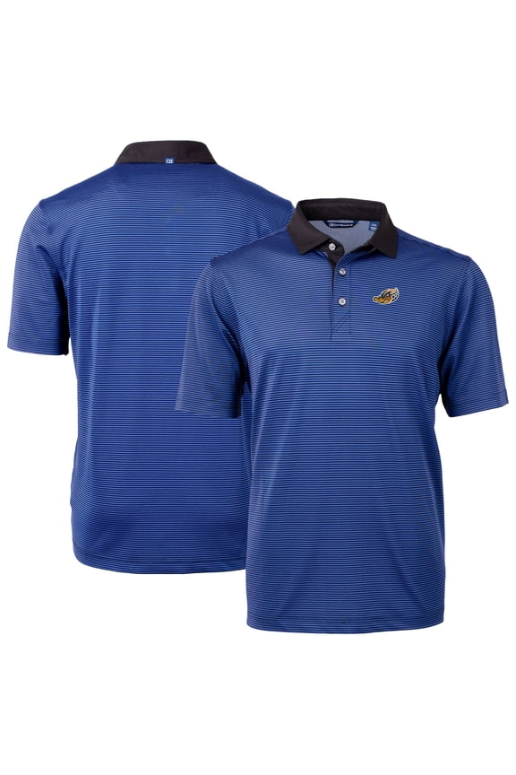 Men's Cutter & Buck Blue/Black Akron RubberDucks Virtue Eco Pique Micro Stripe Recycled Polo