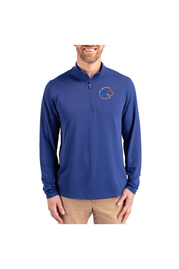 Men's-Cutter & Buck  Blue Boise State Broncos Virtue DryTec Quarter-Zip Pullover