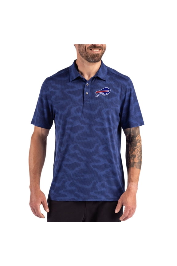Men's Cutter & Buck Blue Buffalo Bills Coastline Recycled Double-Peached Camo Polo