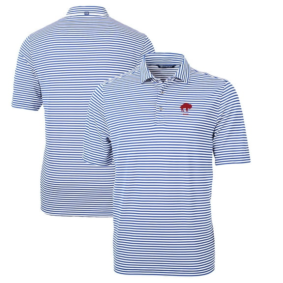 Men's Cutter & Buck Blue Buffalo Bills Throwback Logo Virtue Eco Pique Stripe Recycled Polo