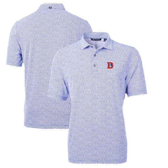 Men's Cutter & Buck Blue Denver Broncos Throwback Logo Virtue Eco-Pique Botanical Recycled Polo