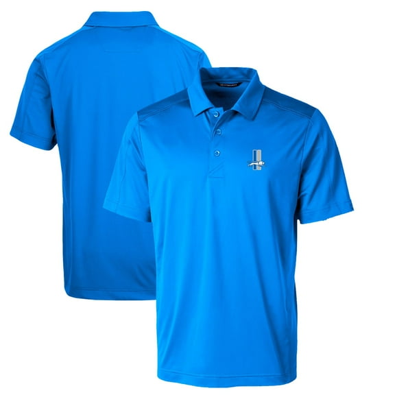 Men's Cutter & Buck Blue Detroit Lions Throwback Logo Prospect Textured Stretch Polo