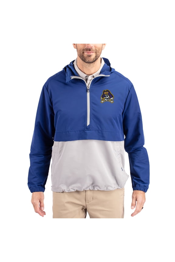 Men's Cutter & Buck Blue ECU Pirates Charter Eco Recycled Half-Zip Anorak Jacket