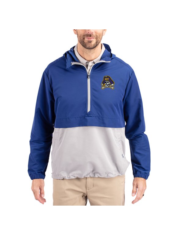 Men's Cutter & Buck Blue ECU Pirates Charter Eco Recycled Half-Zip Anorak Jacket