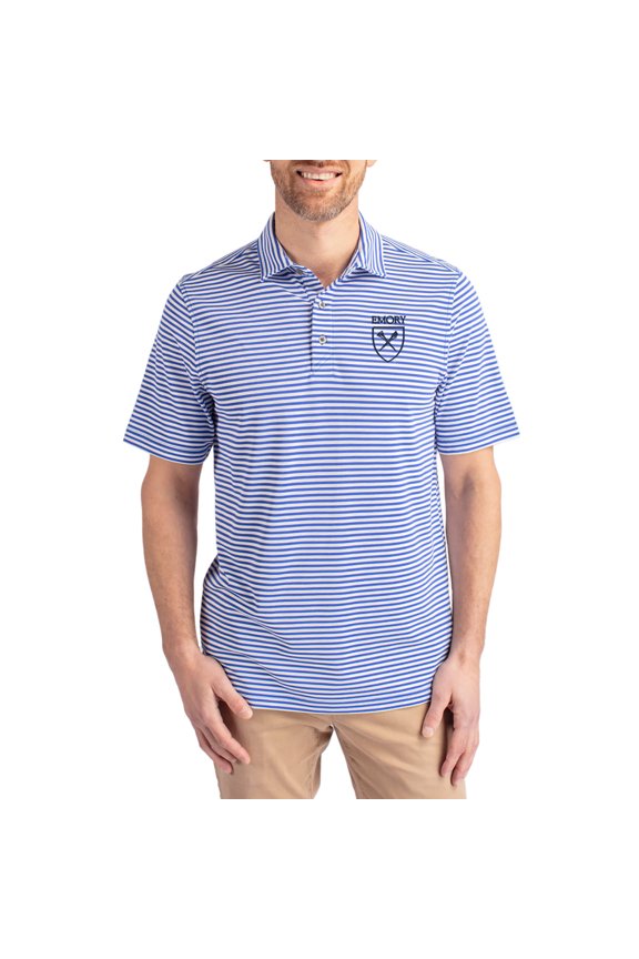 Men's Cutter & Buck Blue Emory Eagles Virtue Eco Pique Stripe Recycled DryTec Polo