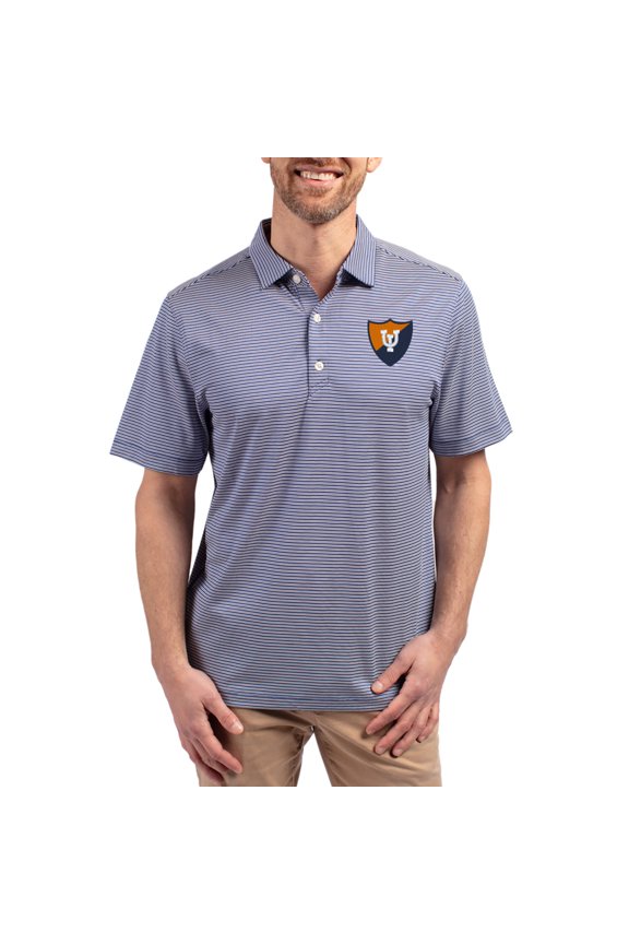 Men's Cutter & Buck Blue Illinois Fighting Illini Forge Eco Double Stripe Stretch Recycled Polo