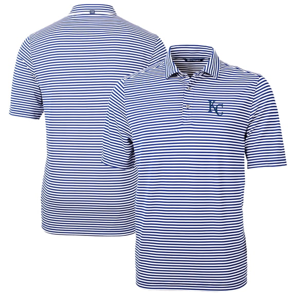 Men's Cutter & Buck Blue Kansas City Royals Virtue Eco Pique Stripe Recycled Polo