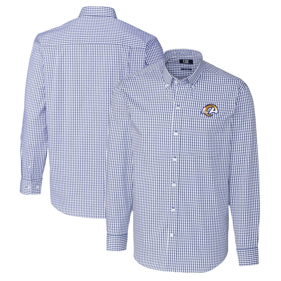 Men's Cutter & Buck Blue Los Angeles Rams Big & Tall Easy Care Stretch Gingham Long Sleeve Button-Down Dress Shirt