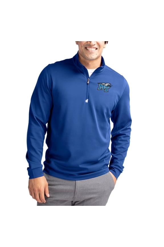 Men's-Cutter & Buck Blue MTSU Blue Raiders DryTec Traverse Stretch Eco Tri-Blend Quarter-Zip Pullover
