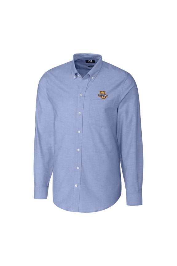 Men's Cutter & Buck Blue Marquette Golden Eagles Stretch Oxford Big & Tall Long Sleeve Button-Down Shirt