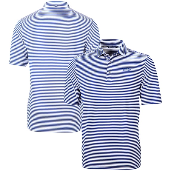 Men's Cutter & Buck Blue Montana State Bobcats Vault DryTec Virtue Eco Pique Stripe Recycled Polo