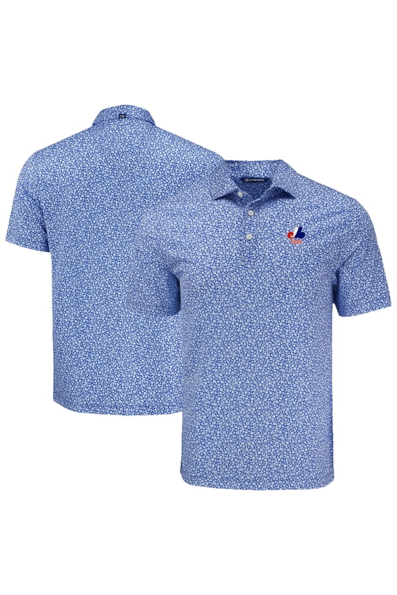 Men's Cutter & Buck Blue Montreal Expos Big & Tall Cooperstown Collection Pike Eco Flora Print Recycled Polo