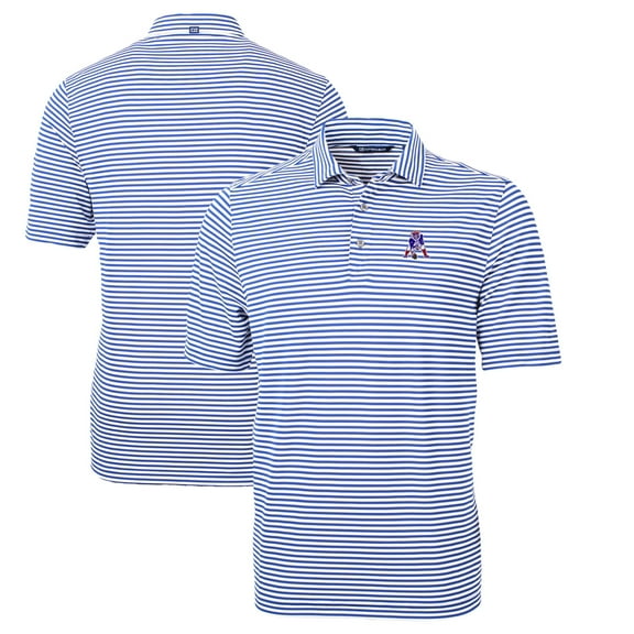 Men's Cutter & Buck Blue New England Patriots Throwback Logo Virtue Eco Pique Stripe Recycled Polo