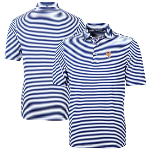 Men's Cutter & Buck Blue New York Mets Virtue Eco Pique Stripe Recycled Polo