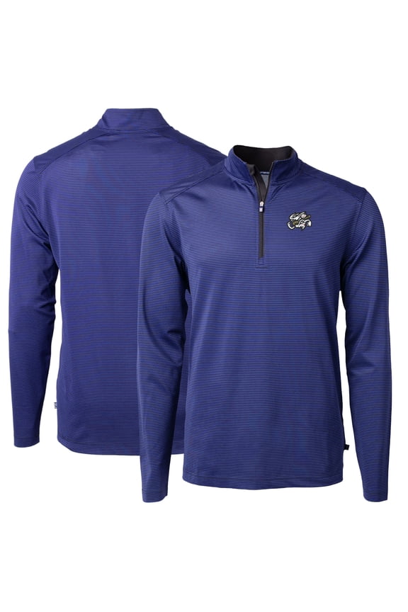 Men's Cutter & Buck Blue Omaha Storm Chasers Big & Tall Virtue Eco Pique Micro Stripe Recycled Quarter-Zip Pullover