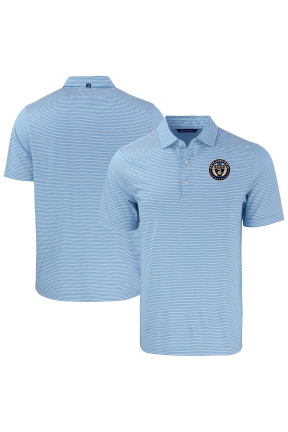 Men's-Cutter & Buck Blue Philadelphia Union Forge Eco Double Stripe Stretch Recycled Tri-Blend Polo