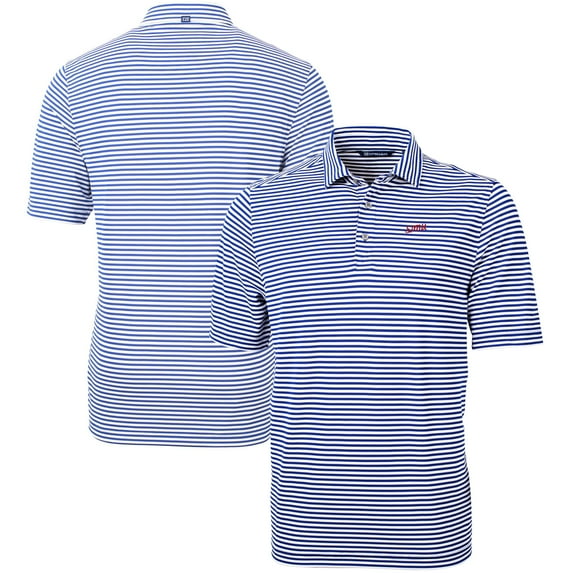 Men's Cutter & Buck Blue SMU Mustangs Vault DryTec Virtue Eco Pique Stripe Recycled Polo