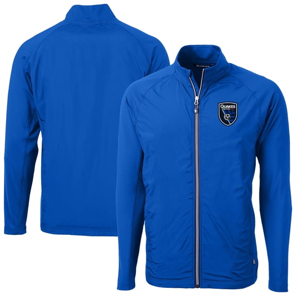 Men's-Cutter & Buck Blue San Jose Earthquakes Adapt Eco Knit Hybrid Recycled Raglan Full-Zip Jacket