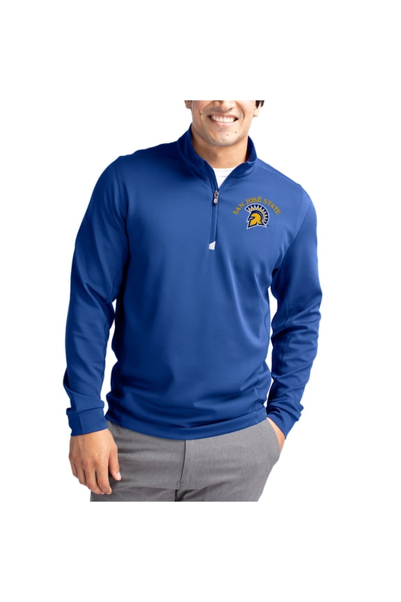 Men's-Cutter & Buck Blue San Jose State Spartans DryTec Traverse Stretch Eco Tri-Blend Quarter-Zip Pullover