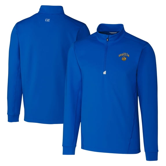 Men's Cutter & Buck Blue Seattle Mariners City Connect Traverse Stretch Quarter-Zip Pullover Top