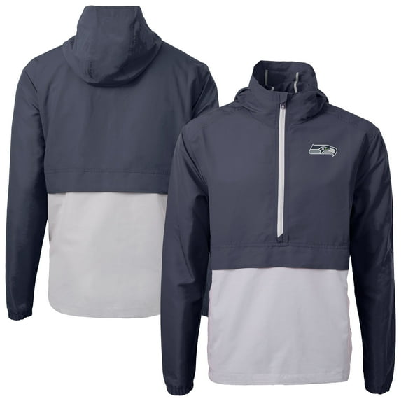 Men's Cutter & Buck Blue Seattle Seahawks Charter Eco Recycled Anorak Half-Zip Jacket