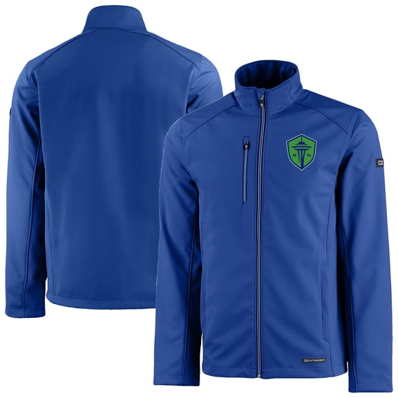 Men's-Cutter & Buck  Blue Seattle Sounders FC Evoke Eco Softshell Recycled Full-Zip Jacket