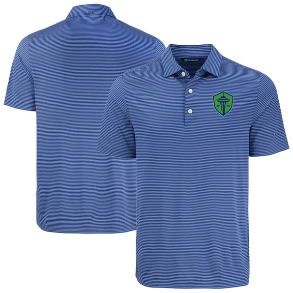 Men's-Cutter & Buck Blue Seattle Sounders FC Forge Eco Fine Line Stripe Stretch Recycled Polo