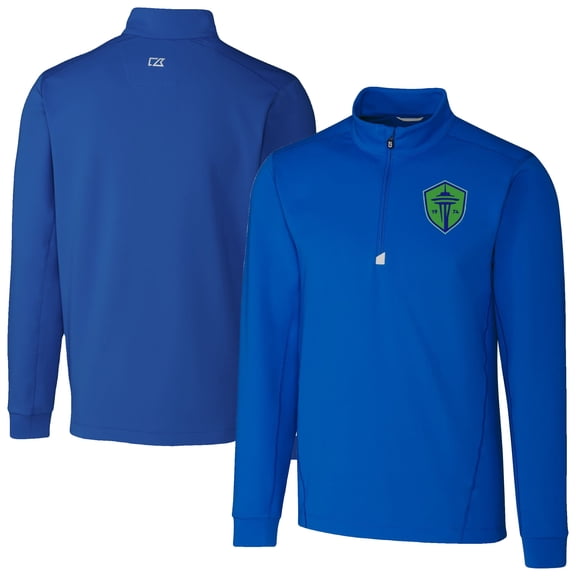 Men's-Cutter & Buck Blue Seattle Sounders FC Traverse Stretch Eco Quarter-Zip Pullover Top