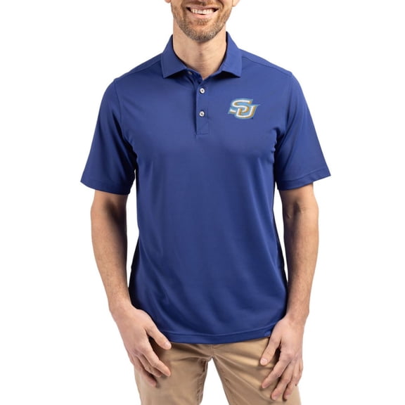 Men's Cutter & Buck Blue Southern University Jaguars Virtue Eco Pique Recycled Polo