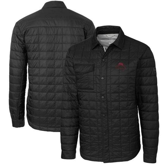 Men's Cutter & Buck Bobby Bowden Black Florida State Seminoles Rainier Eco Quilted Button-Up Shacket