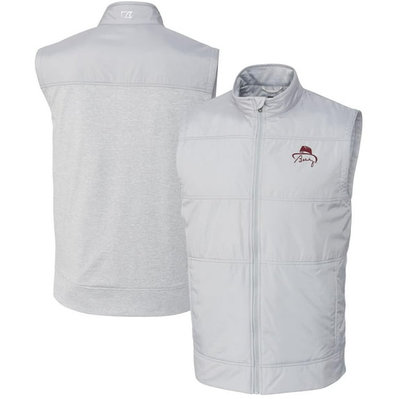 Men's Cutter & Buck Bobby Bowden Gray Florida State Seminoles Stealth Hybrid Quilted Full-Zip Windbreaker Vest