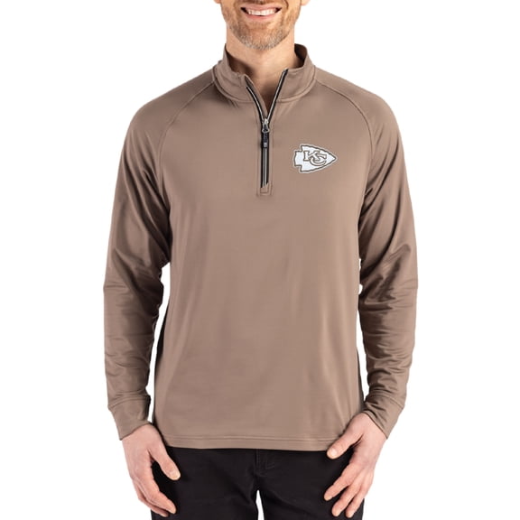 Men's Cutter & Buck Brown Kansas City Chiefs Adapt Eco Knit Stretch Recycled Quarter-Zip Pullover