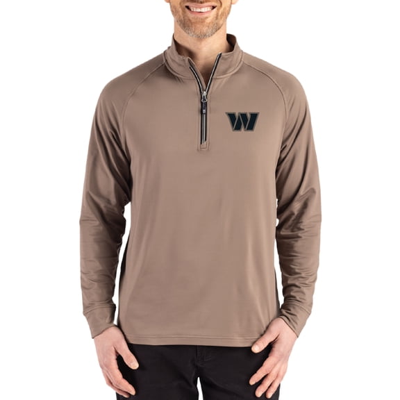 Men's Cutter & Buck Brown Washington Commanders Adapt Eco Knit Stretch Recycled Quarter-Zip Pullover