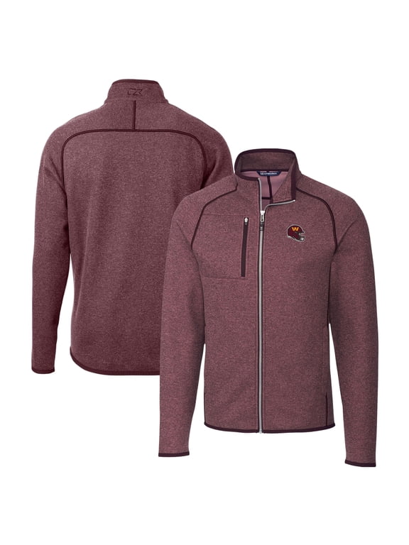 Men's Cutter & Buck Burgundy Washington Commanders Helmet Mainsail Sweater-Knit Full-Zip Jacket