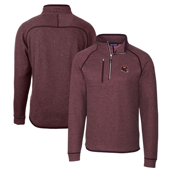 Men's Cutter & Buck Burgundy Washington Commanders Helmet Mainsail Sweater-Knit Half-Zip Pullover Jacket
