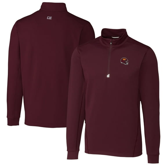Men's Cutter & Buck Burgundy Washington Commanders Helmet Traverse Stretch Quarter-Zip Pullover Top