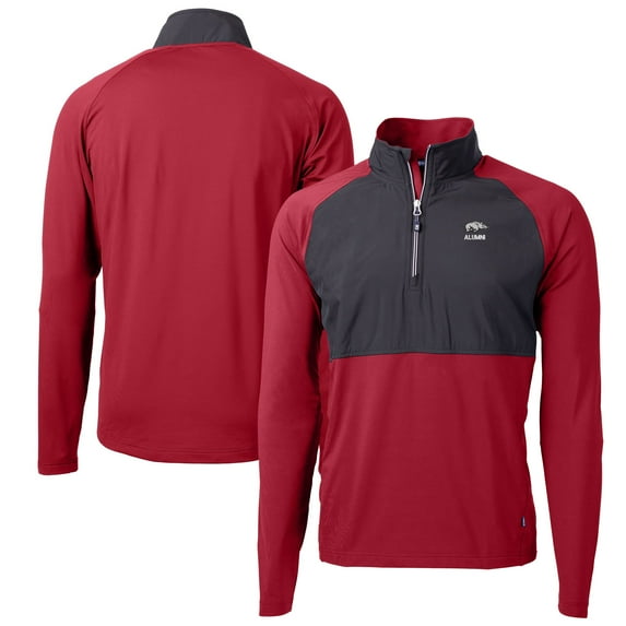Men's Cutter & Buck Cardinal Arkansas Razorbacks Alumni Logo Adapt Eco Knit Hybrid Recycled Quarter-Zip Pullover Top