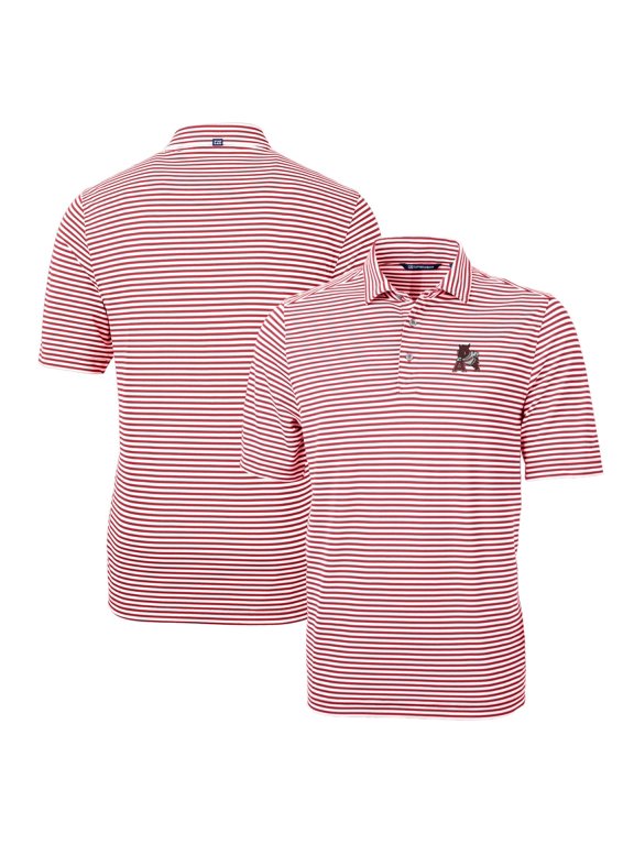 Men's Cutter & Buck Cardinal Arkansas Razorbacks Throwback Logo Virtue Eco Pique Stripe Recycled Polo