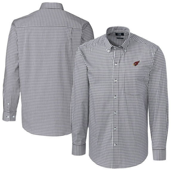 Men's Cutter & Buck Charcoal Arizona Cardinals Easy Care Stretch Gingham Big & Tall Long Sleeve Button-Down Dress Shirt
