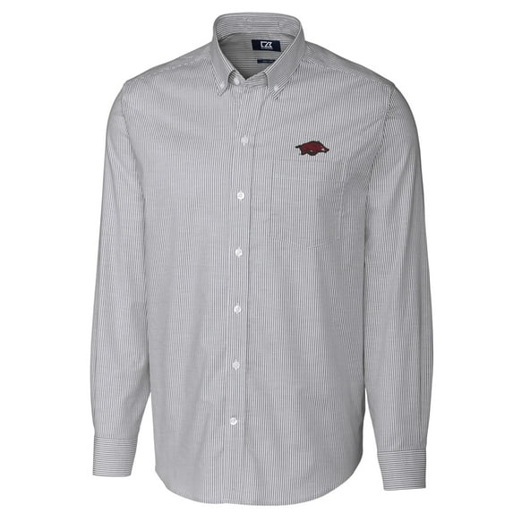 Men's Cutter & Buck Charcoal Arkansas Razorbacks Big & Tall Stretch Oxford Stripe Long Sleeve Button Down Shirt