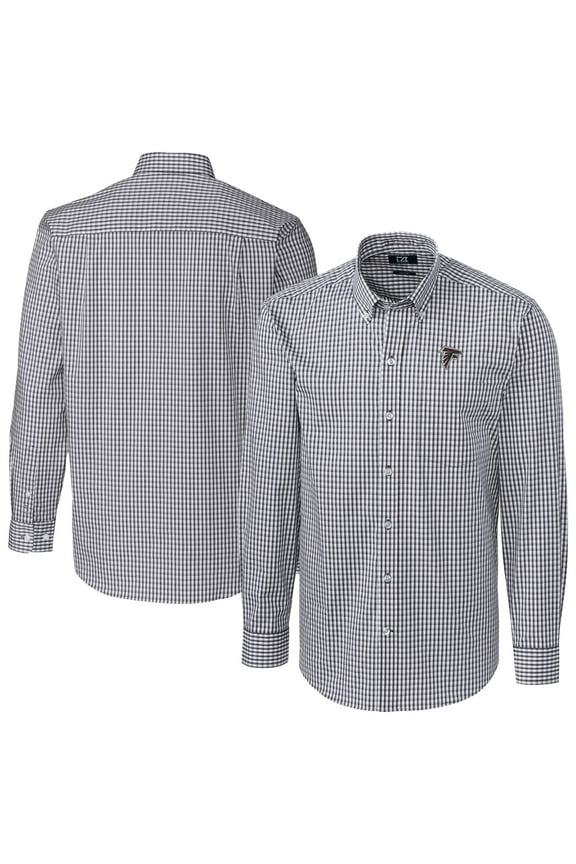 Men's Cutter & Buck Charcoal Atlanta Falcons Easy Care Stretch Gingham Big & Tall Long Sleeve Button-Down Dress Shirt